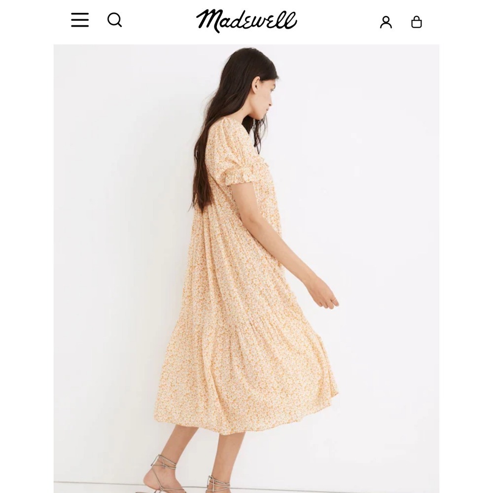 Madewell women XXL Square-Neck Tiered Midi Dress in Sunflower Field cottagecore